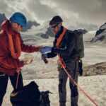 Climbers take samples from a glacier