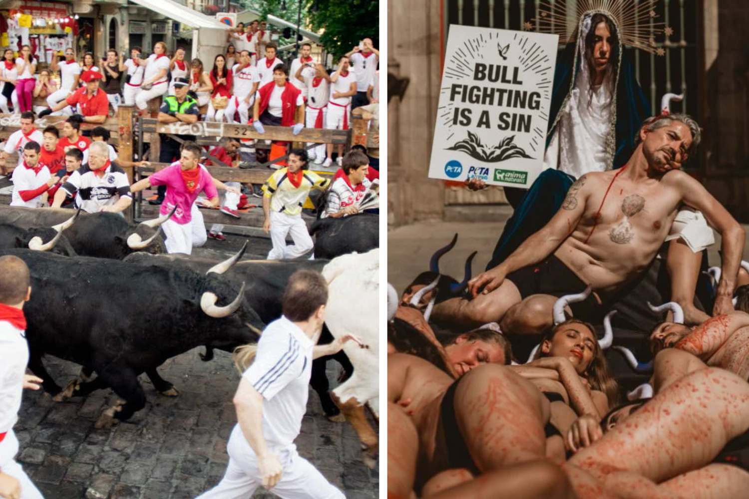 activists take on pamplona's bull run
