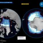Arctic and Antarctic ice loss visible in satellite images: climate change impact on polar ice caps